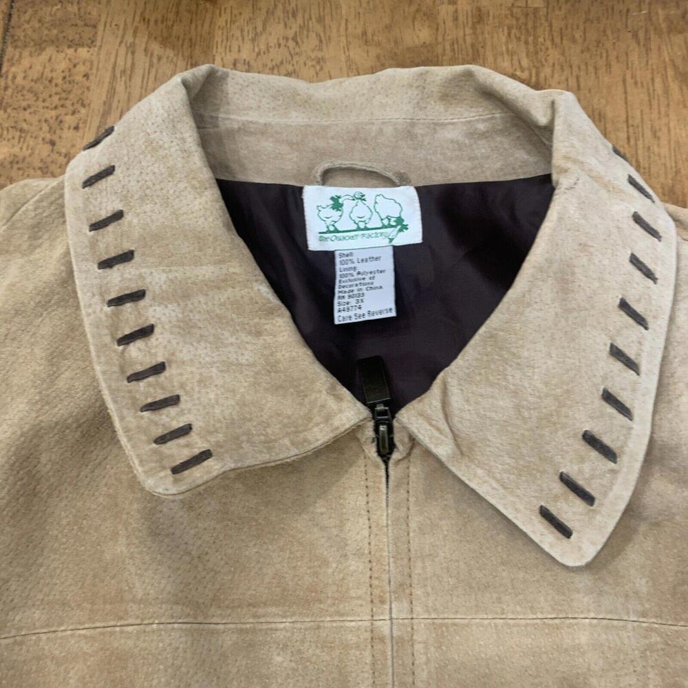 Womens The Quacker Factory Safari Jacket SZ 3XL Tan Leather Full Zip Embroidered - Picture 3 of 10